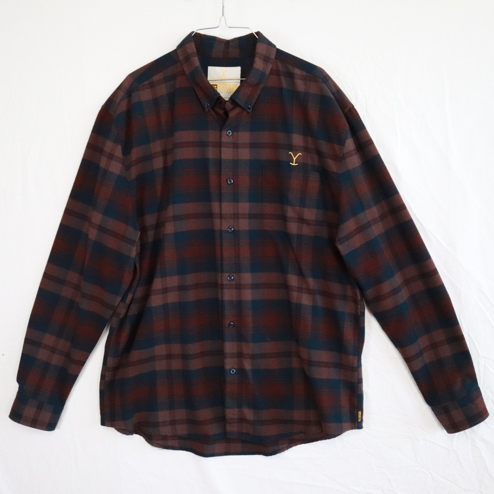 RSVLTS Yellowstone Flannel Shirt Mens 2XL XXL Casual Button Up Plaid Long Sleeve